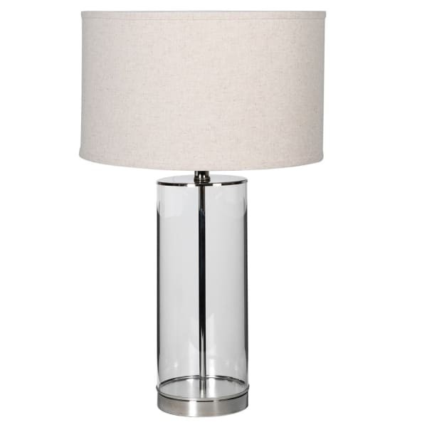 Glass Luxury clear glass table lamp with a cream linen shade