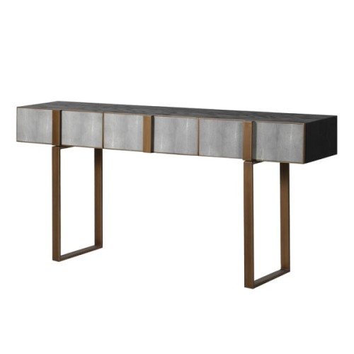Enderby II Grey Shagreen and Oak Console Table with Gold-Finished Iron Detailing, 180 x 87cm