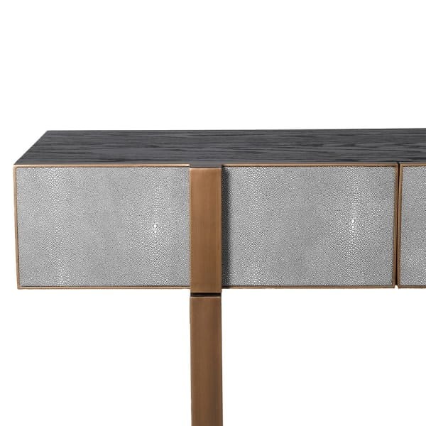 Enderby II Grey Shagreen and Oak Console Table with Gold-Finished Iron Detailing, 180 x 87cm