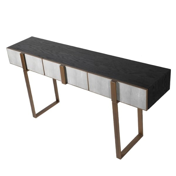 Enderby II Grey Shagreen and Oak Console Table with Gold-Finished Iron Detailing, 180 x 87cm