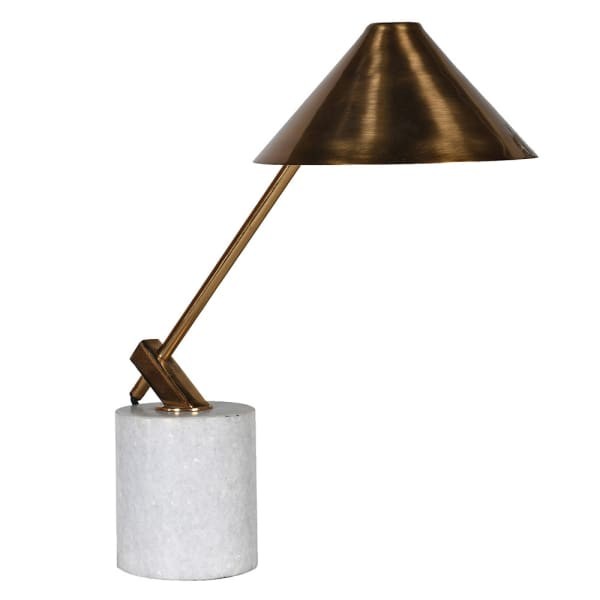 Telcon White 47cm desk lamp with a polished gold metal shade