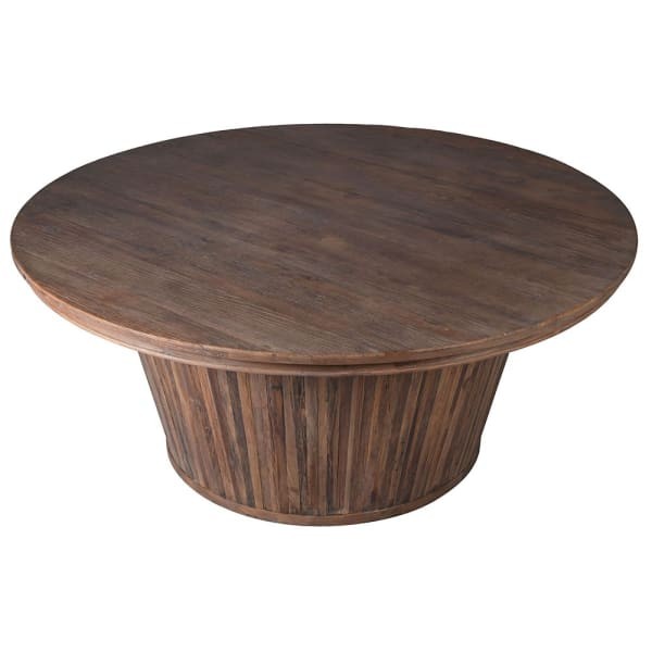 Large round wooden dining table measuring 180 cm