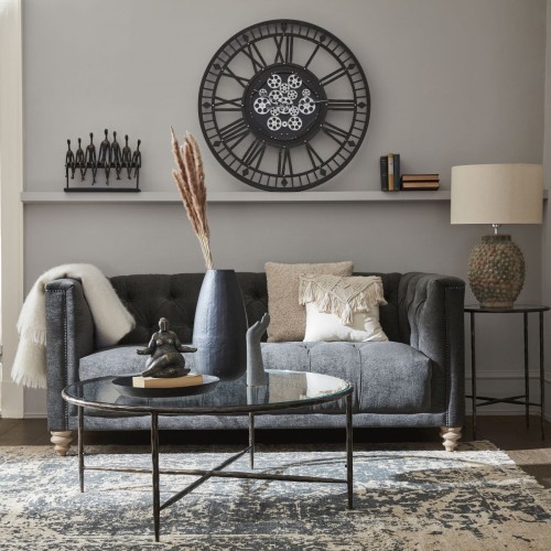Black Cog Wall Clock 90 cm black metal frame skeleton clock moving cog
