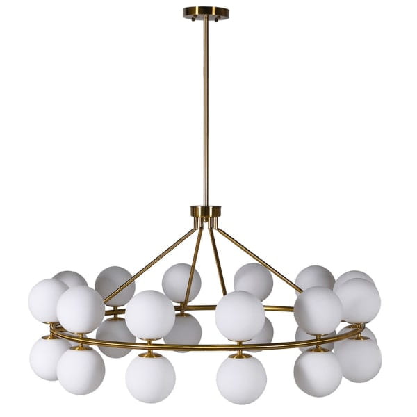 White Bubble large gold globe chandelier with milk glass shades