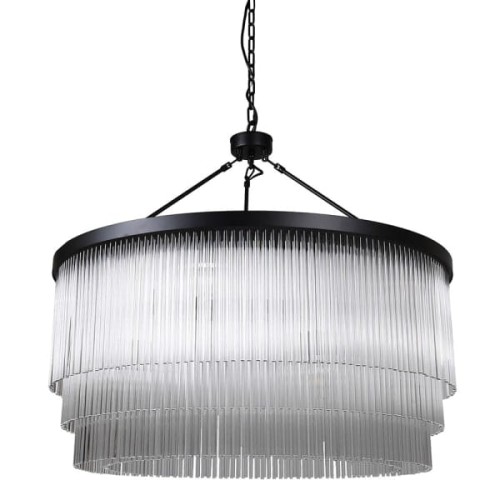 Glass Art Deco Brompton Chandelier, 90x45 cm, with a black frame and transparent glass