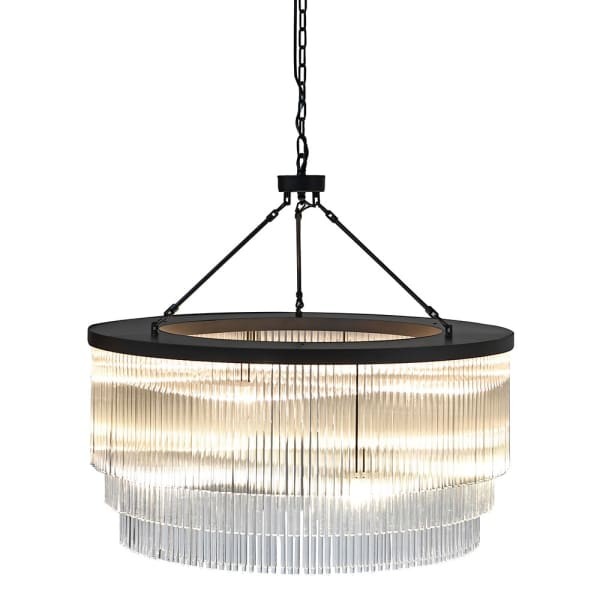 Black Brompton chandelier with clear glass rods