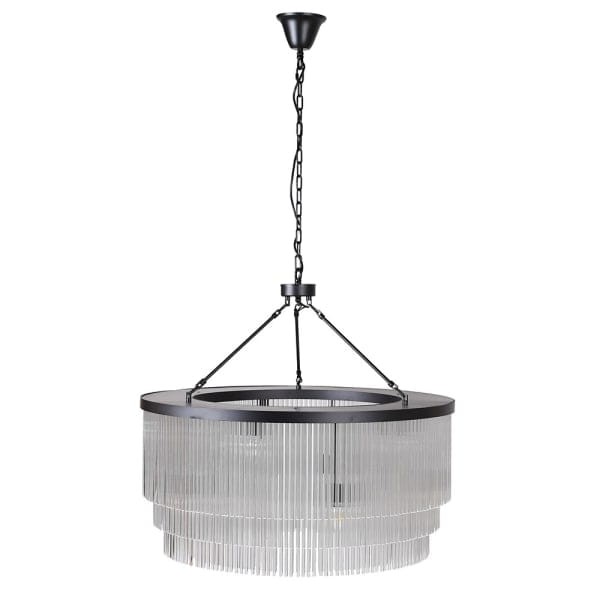 Glass Art Deco Brompton Chandelier, 90x45 cm, with a black frame and transparent glass