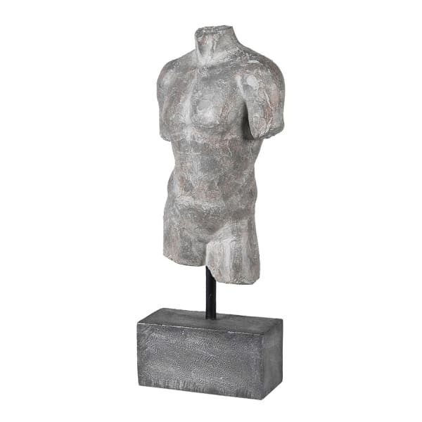 Male Torso Sculpture - 45 cm Iron and Resin Base, Grey Finish