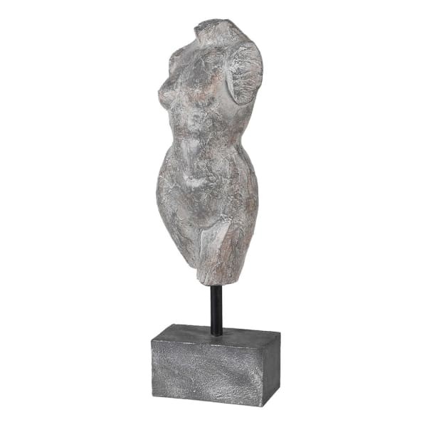 Female Torso Sculpture - 41 cm Iron and Resin Base, Grey Finish