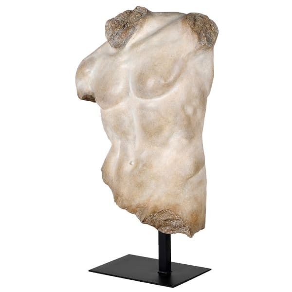 Male torso sculpture in beige and black 73 cm