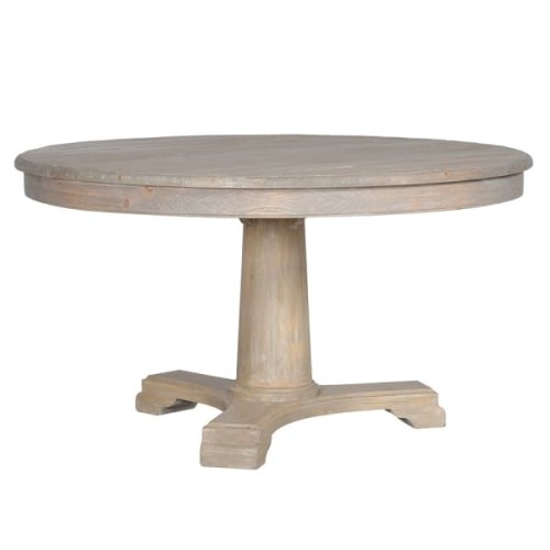 Surrey 140 cm Round Dining Table - Reclaimed Pine Wood, Natural Finish, Single Leg Table