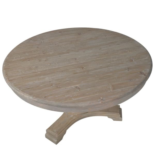 Surrey 140 cm Round Dining Table - Reclaimed Pine Wood, Natural Finish, Single Leg Table