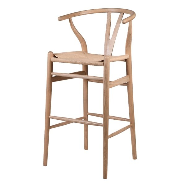 Linton Natural rattan bar stool with reclaimed elm frame