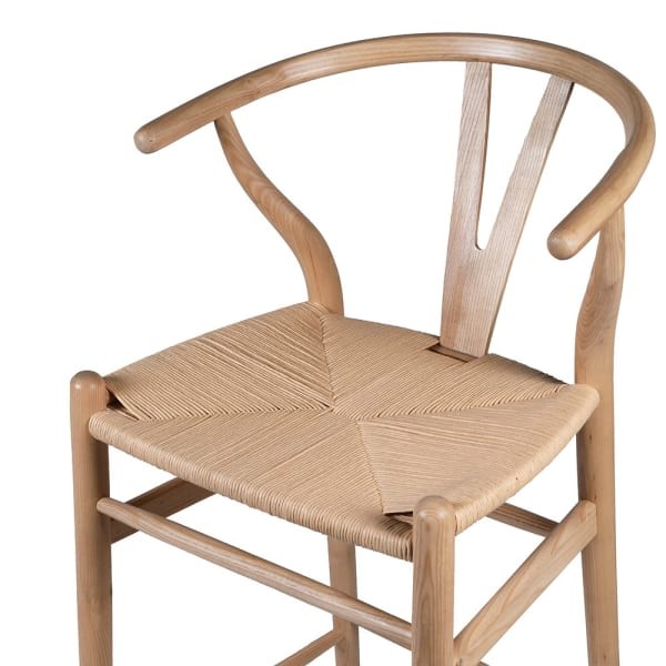 natural wooden kitchen island stool with woven rattan seat