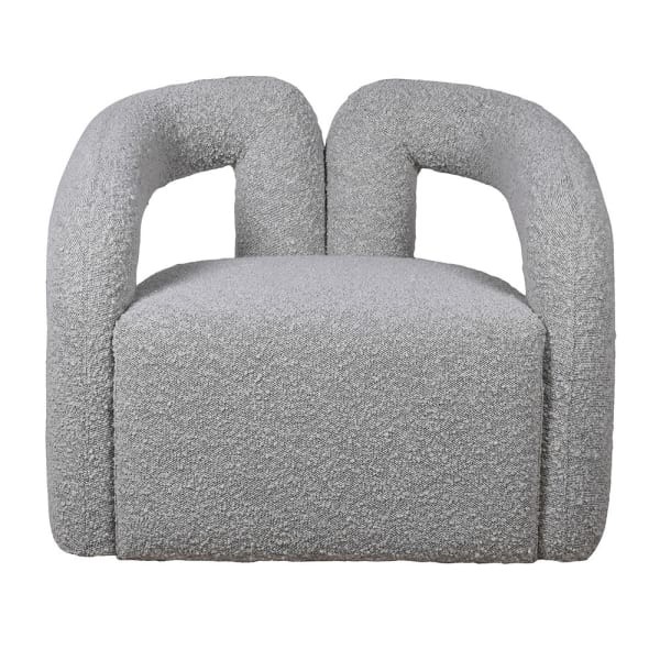 Grey bouclé armchair with sculptural backrest
