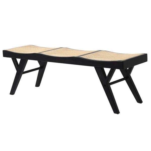 Zelten Black Bench 140 cm with Vienna Cane Weave and Wooden Frame