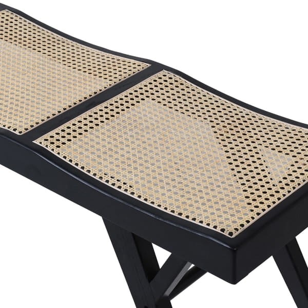 Zelten Black Bench 140 cm with Vienna Cane Weave and Wooden Frame