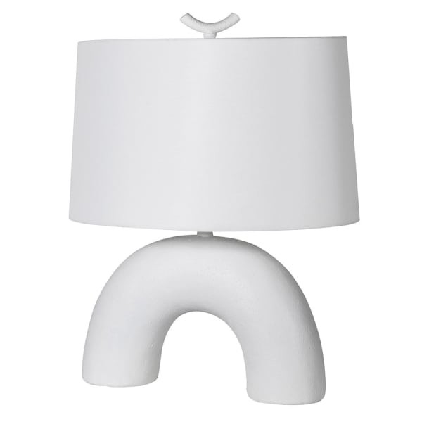 Elegant Arch White Table Lamp - 56 cm, White Linen Shade, Ceramic Base