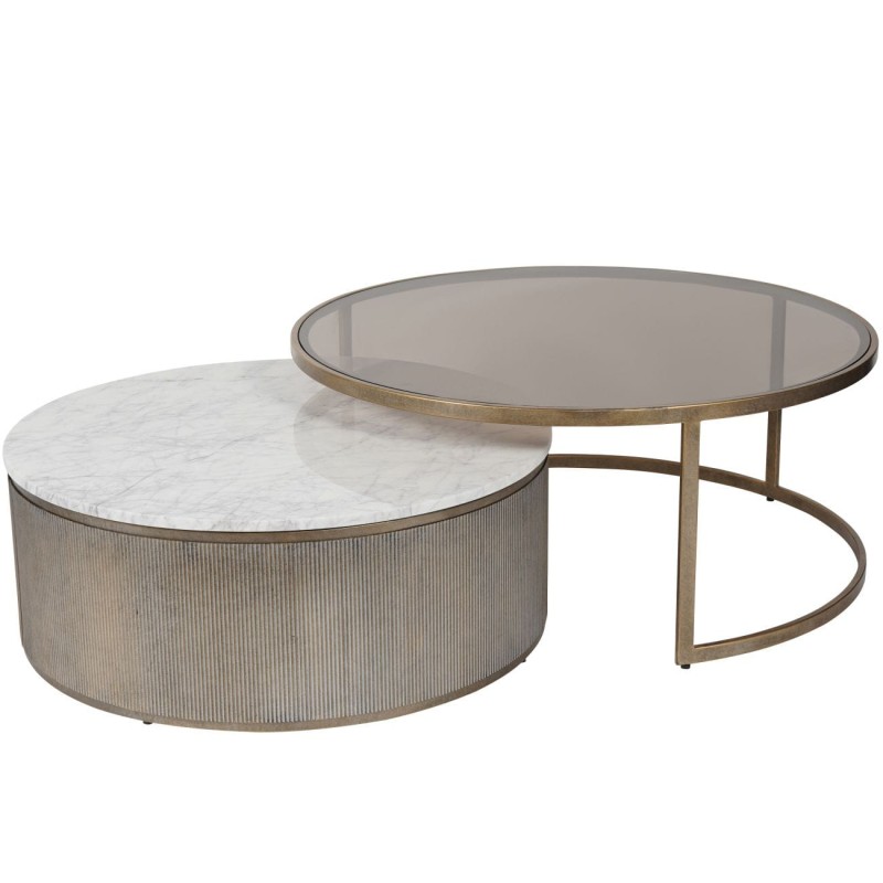 Marble coffee table with vertically fluted antique gold base