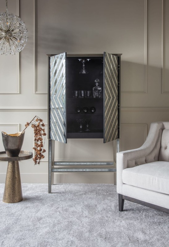 Muse Mirrored Bar Cabinet 165 cm antique mirror champagne gold finish