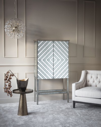 Muse Mirrored Bar Cabinet 165 cm antique mirror champagne gold finish