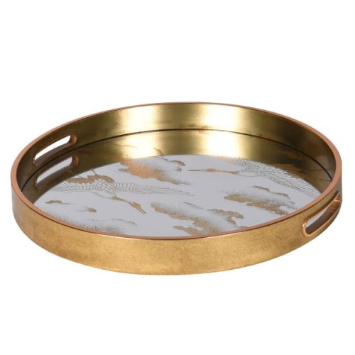 Crane White and Gold Decorative Tray 36.5 cm
