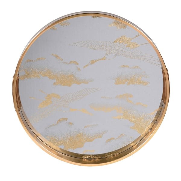 Crane White and Gold decorative tray 36.5 cm