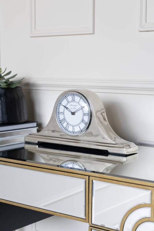 Retro Silver Mantel Clock - 44x20 cm Quartz Mechanism