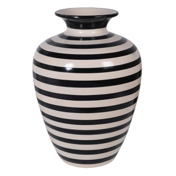 Large Ceramic Vase - Monochrome Stripes, 48.5 cm