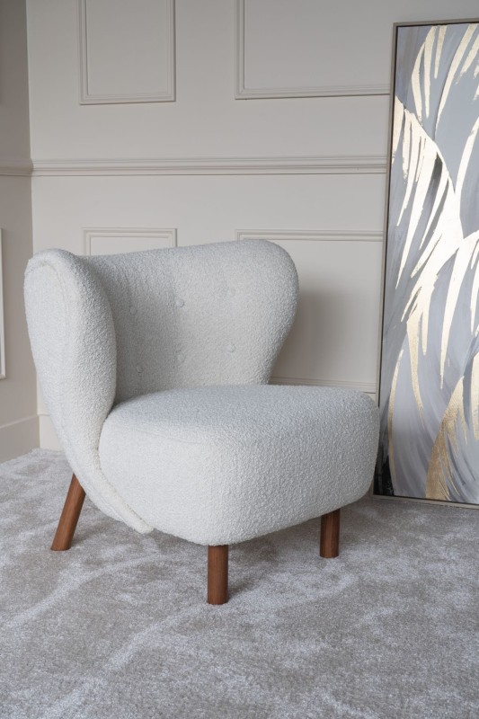 Lariat White Bouclé Accent Chair with Backrest