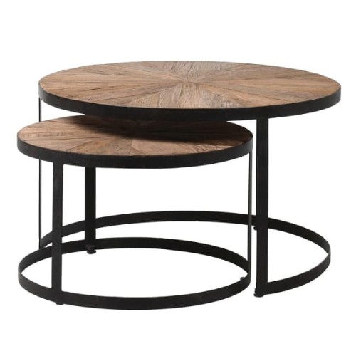 Reclaimed Oak Round Coffee Tables in Two Sizes with Iron Legs