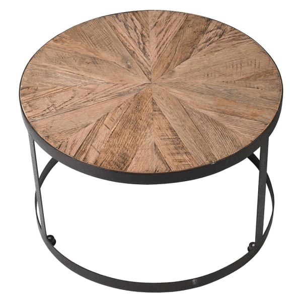 Reclaimed Oak Round Coffee Tables in Two Sizes with Iron Legs