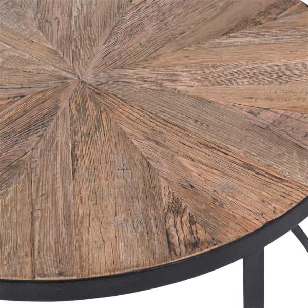 Reclaimed Oak Round Coffee Tables in Two Sizes with Iron Legs