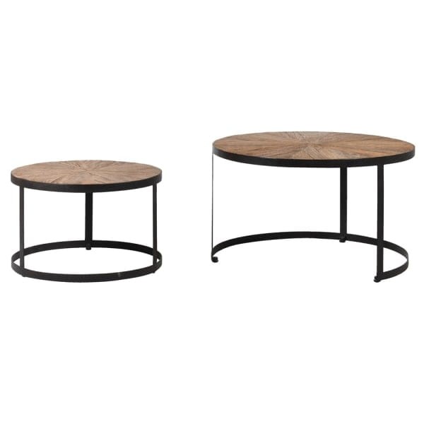 Reclaimed Oak Round Coffee Tables in Two Sizes with Iron Legs