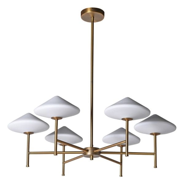 White Mushroom Pendant Light with Gold Frame 80 cm