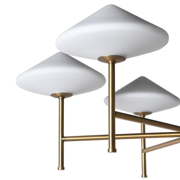 Luxury gold chandelier with six white glass shades
