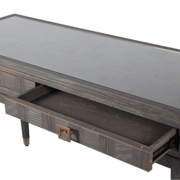 Camile Oak vanity table with antique brass details