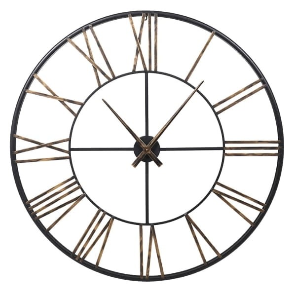 Bourne Gold skeleton wall clock 97cm in black and antique gold