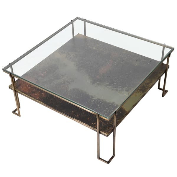 Square coffee table with a clear toughened-glass top