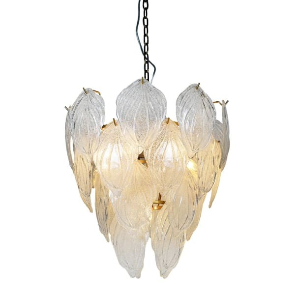 Frosted Glass Leaves Chandelier - 62 cm with Golden Details