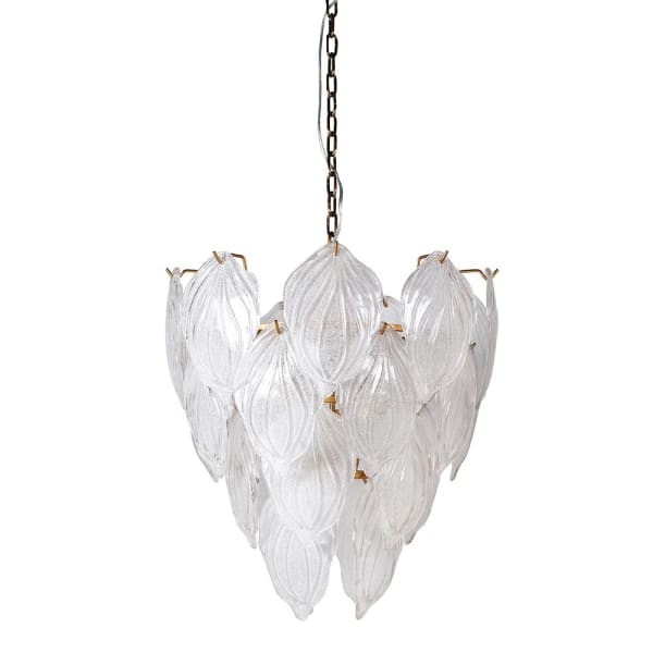 Frosted Glass Leaves Chandelier - 62 cm with Golden Details