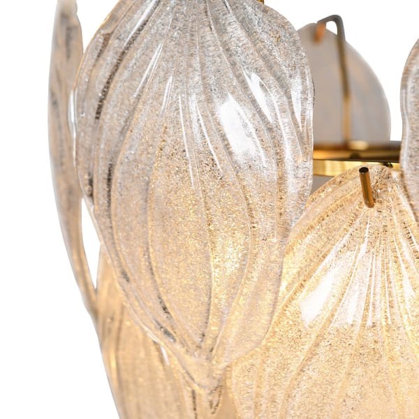Frosted Glass Leaves Chandelier - 62 cm with Golden Details