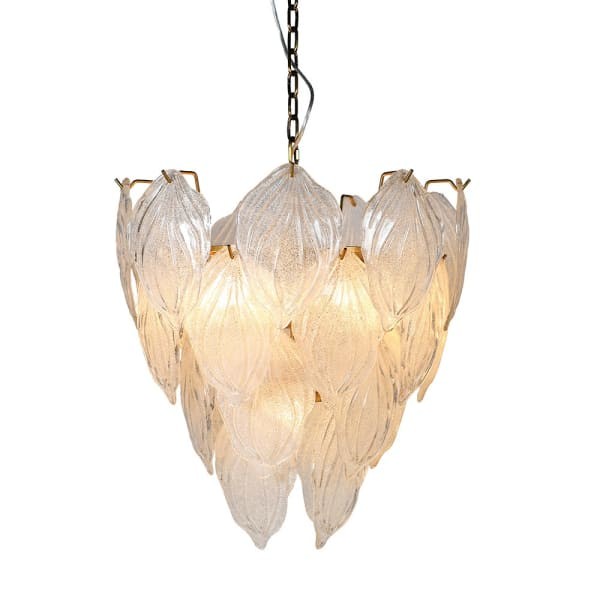 Frosted Glass Leaves Chandelier - 62 cm with Golden Details