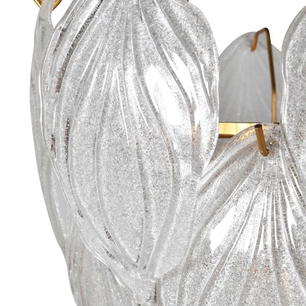 Frosted Glass Leaves Chandelier - 62 cm with Golden Details