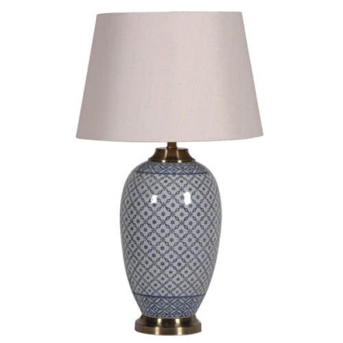 Brema Table Lamp - 73cm Blue & White Porcelain Base with Beige Shade