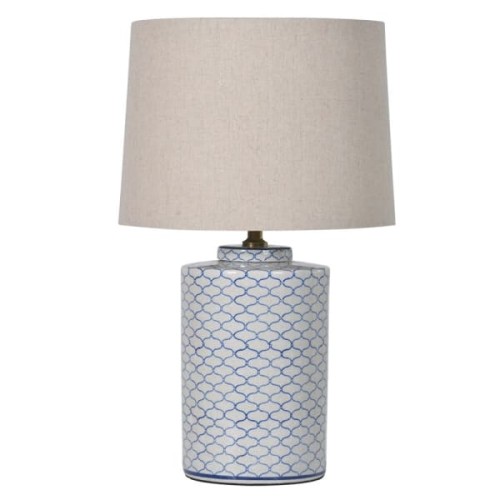 Whitley Table Lamp - 66cm Blue & White Ceramic Base with Beige Shade