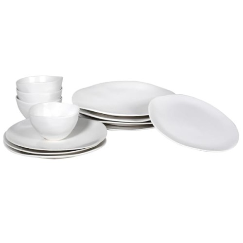 Mayfair Organic Dinnerware Set – 12-Piece White Ceramic Plates and Bowls