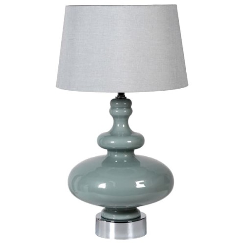 Aurora II Blue Glass Table Lamp 80 cm with Grey Linen Shade
