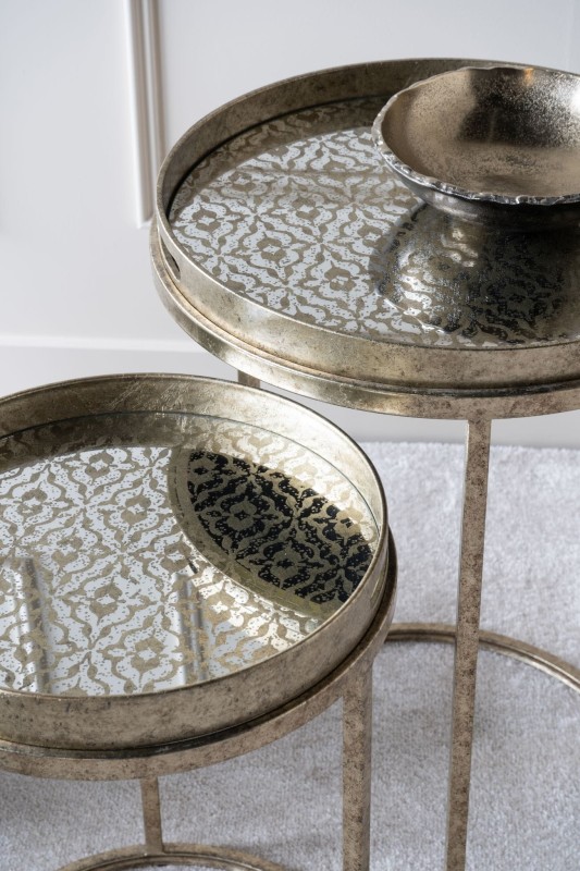 Headfort Antique Gold Set of Two Side Tables with top tray