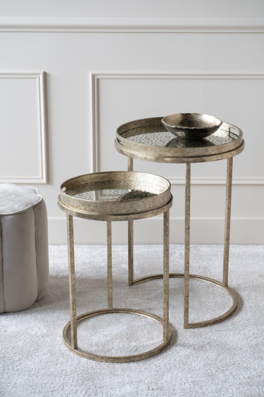 Headfort Antique Gold Set of Two Side Tables with top tray